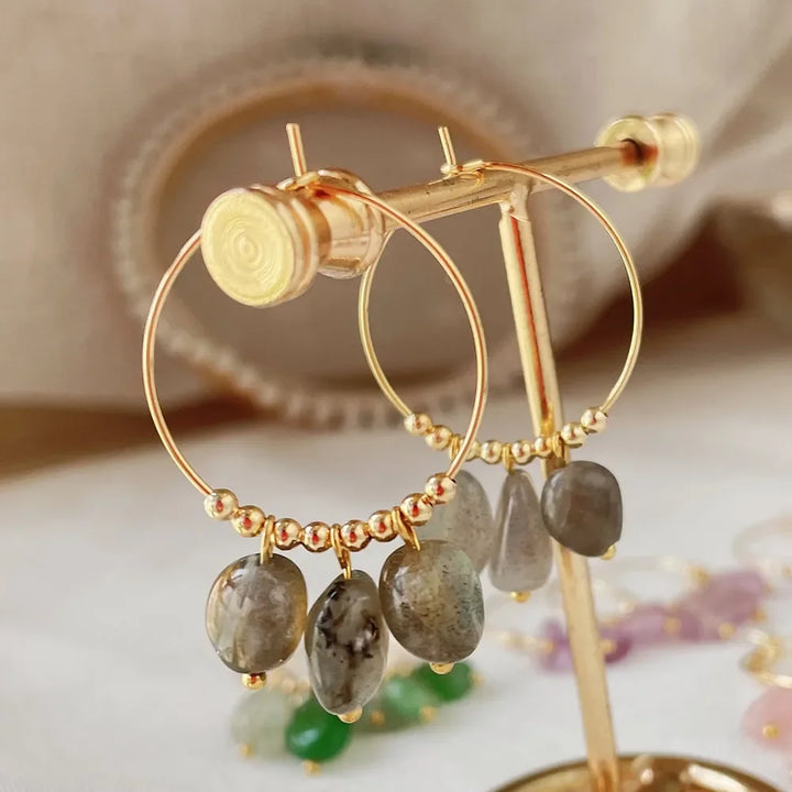 Irregular Crystal Stone Dangle Hoop Earrings for Women