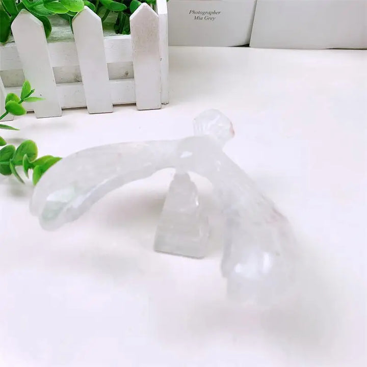 Clear Quartz Crystal Carved Spinning Eagle On Pyramid Statue