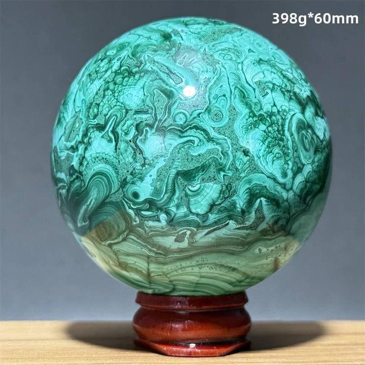 Malachite Crystal Polished Sphere with Display Base