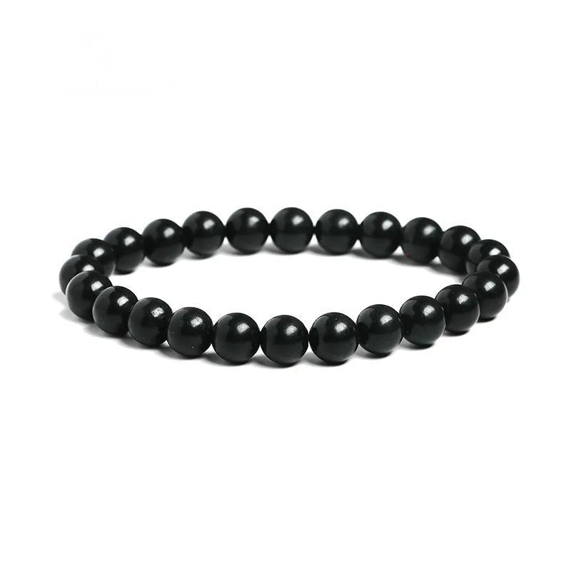 Shungite Bead Bracelet: Shungite 6mm black round bead bracelet on white