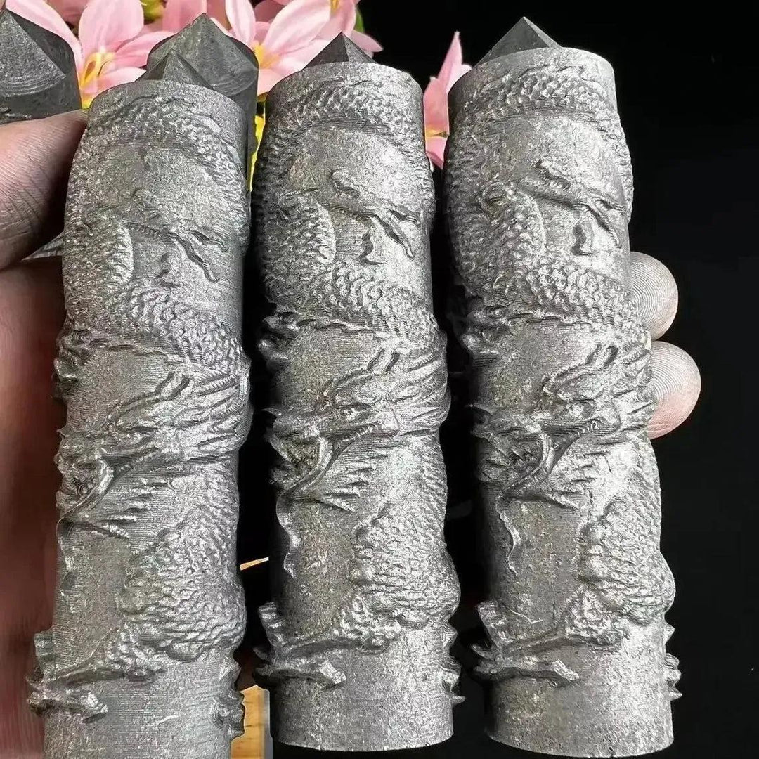 Shungite Carved Dragon or Phoenix Tower