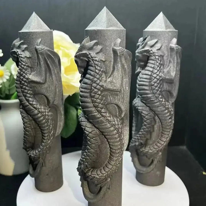 Shungite Carved Dragon or Phoenix Tower