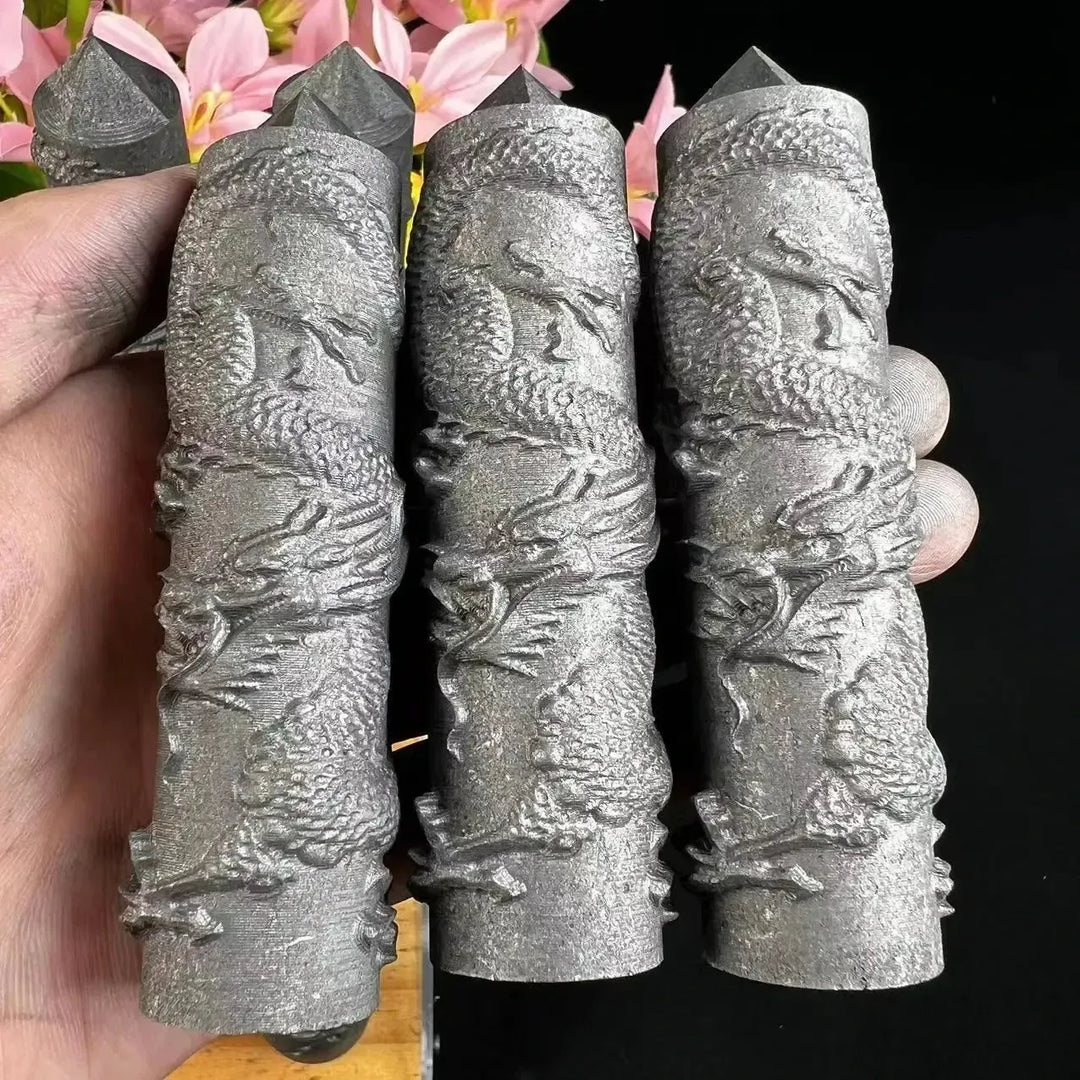 Shungite Carved Dragon or Phoenix Tower-Towers-Ali-Shungite Phoenix-110mm-Crystal Destiny