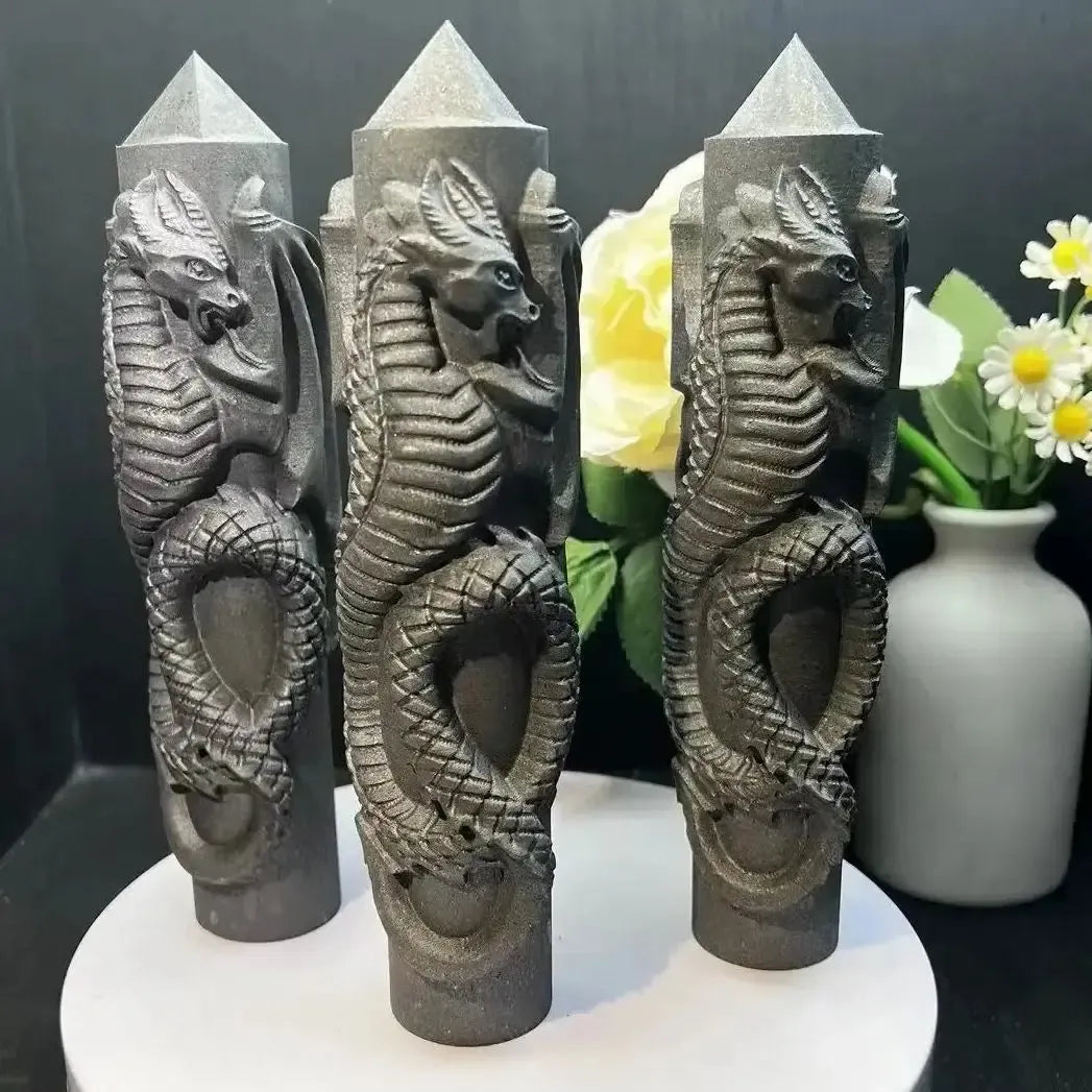 Shungite Carved Dragon or Phoenix Tower-Towers-Ali-Shungite Dragon-110mm-Crystal Destiny