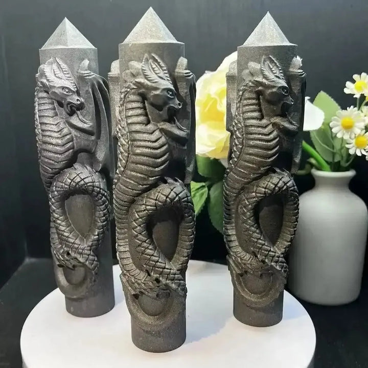 Shungite Carved Dragon or Phoenix Tower-Towers-Ali-Shungite Dragon-110mm-Crystal Destiny
