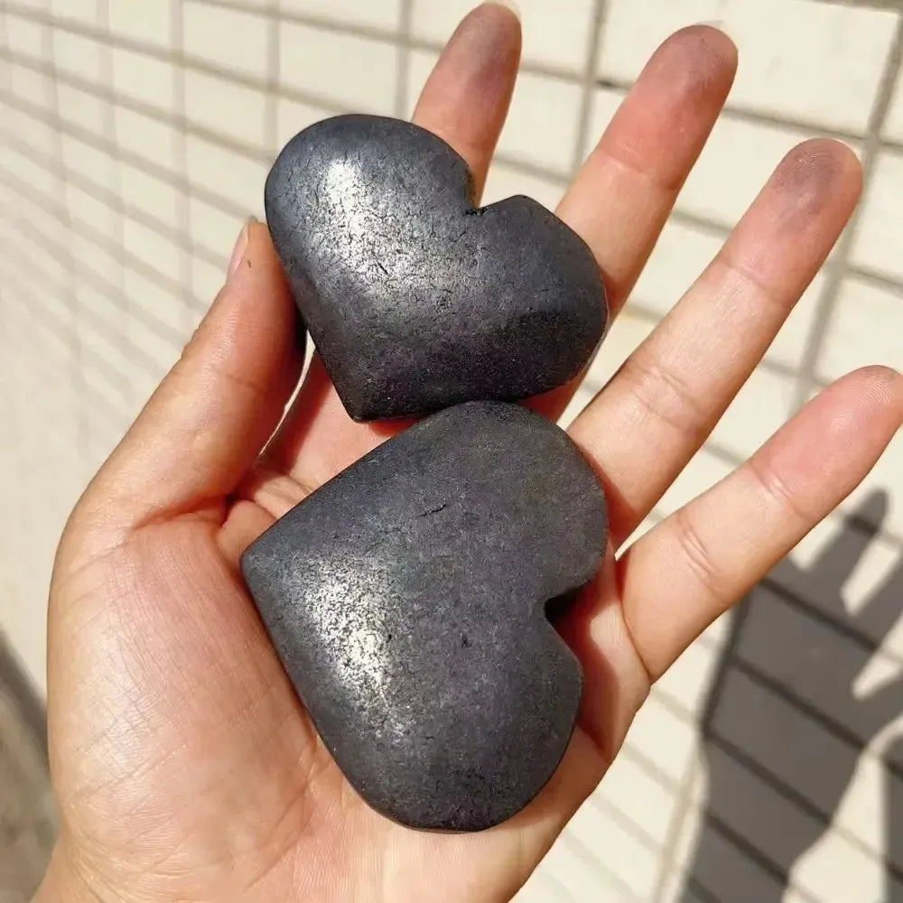 Shungite Heart & Palm Stone Crystal-Hearts-Ali-Shungite Heart-~65mm-Crystal Destiny