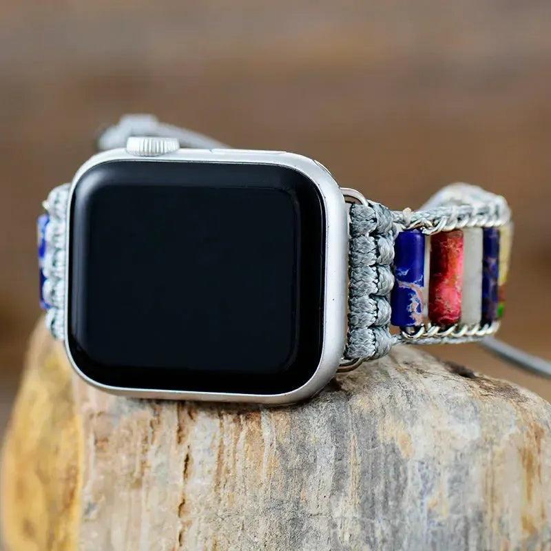 Silver Natural Stone Beaded Apple iWatch Band