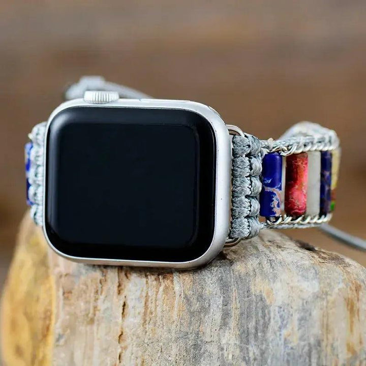 Silver Natural Stone Beaded Apple iWatch Band
