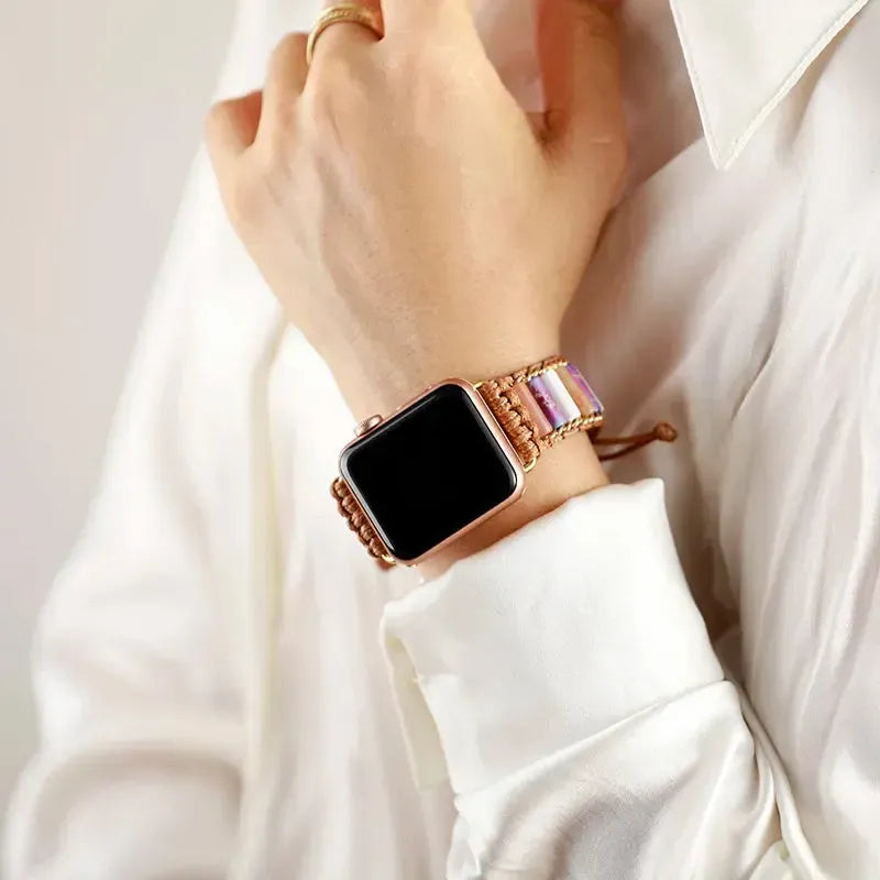 Silver Natural Stone Beaded Apple iWatch Band-Bands-Ali-Silver-Woman-Apple 38-41MM-Crystal Destiny
