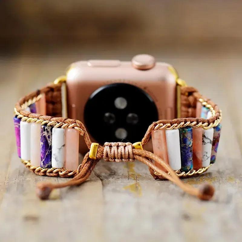 Silver Natural Stone Beaded Apple iWatch Band
