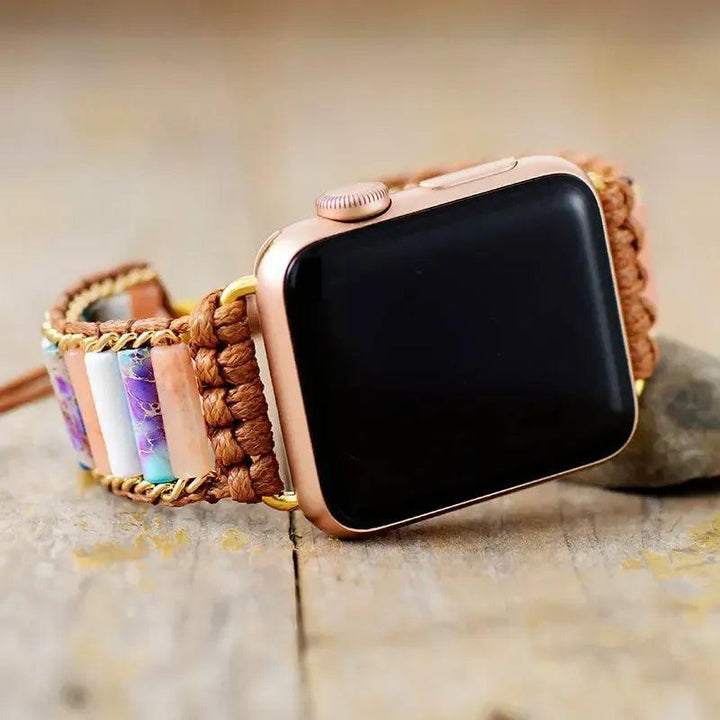 Silver Natural Stone Beaded Apple iWatch Band