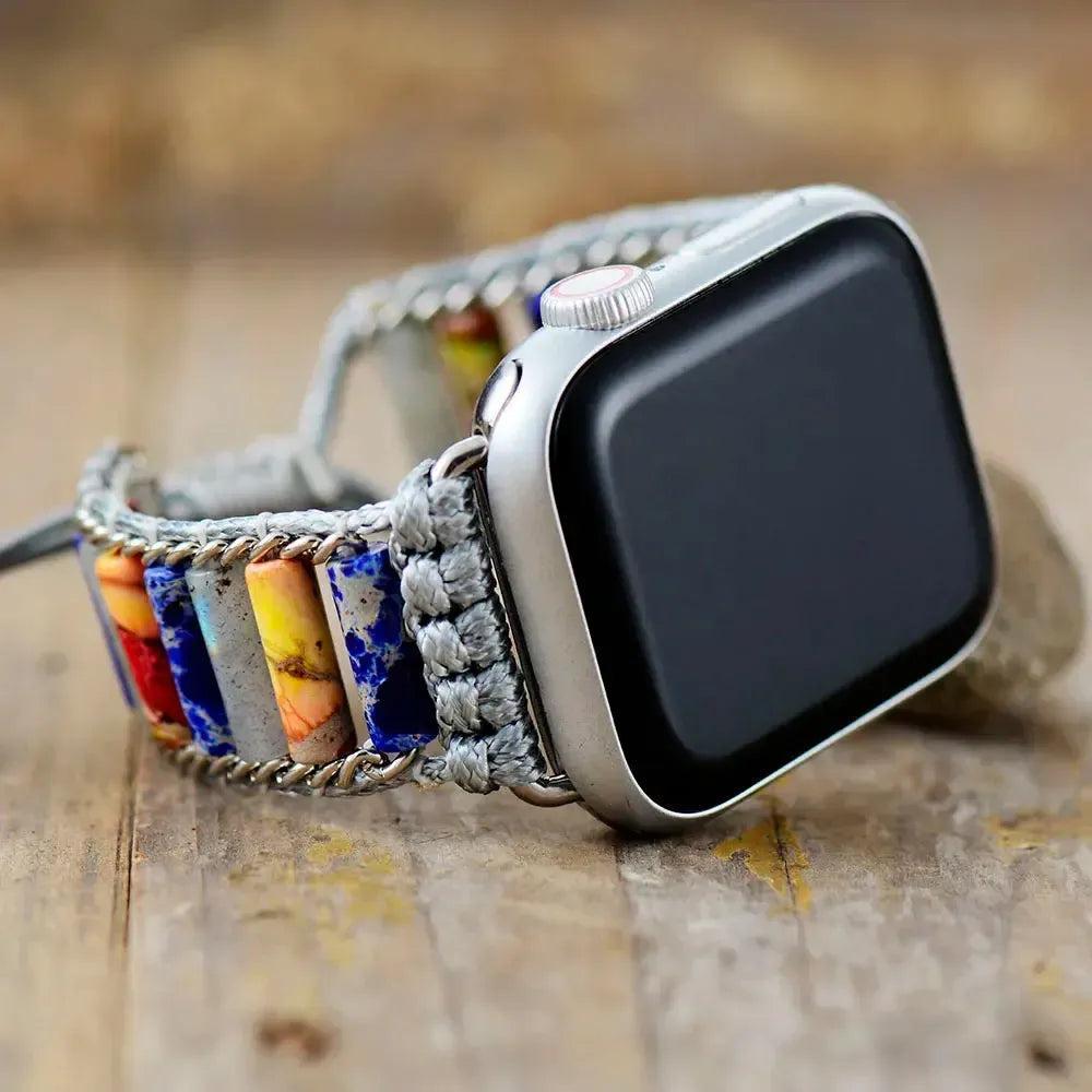 Silver Natural Stone Beaded Apple iWatch Band