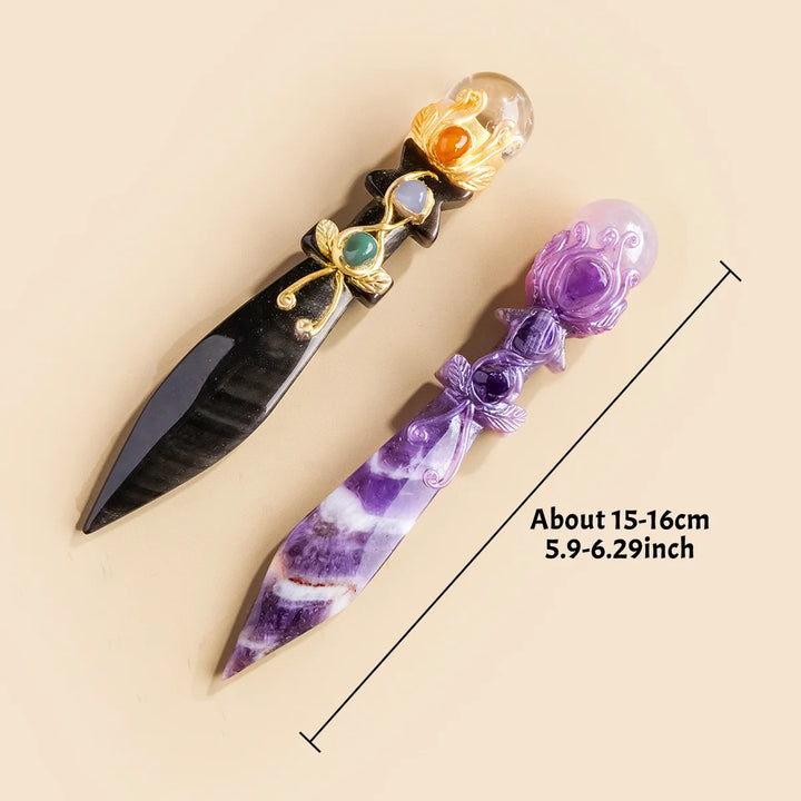 Silver Obsidian Crystal Athame Knife
