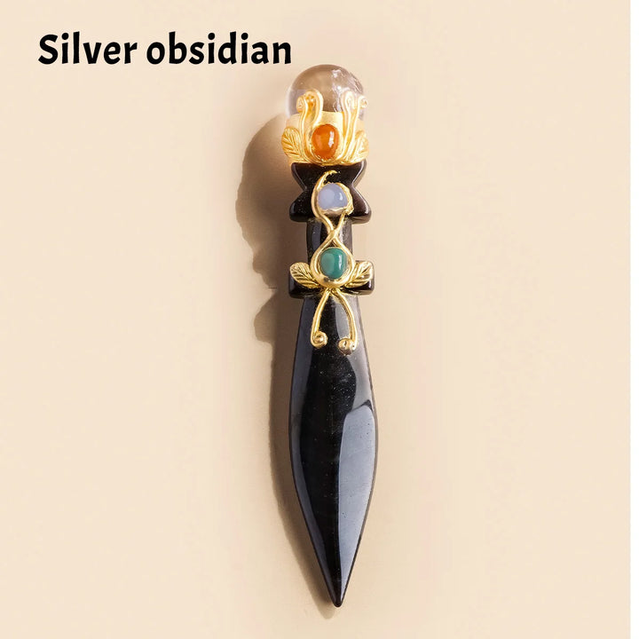 Silver Obsidian Crystal Athame Knife