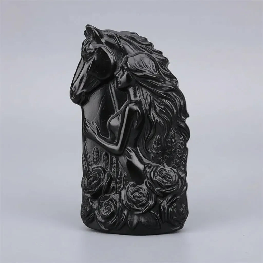 Silver Obsidian Horse & Woman Statue | Crystal Carving-Carvings-Ali-Silver Obsidian-70mm-Crystal Destiny