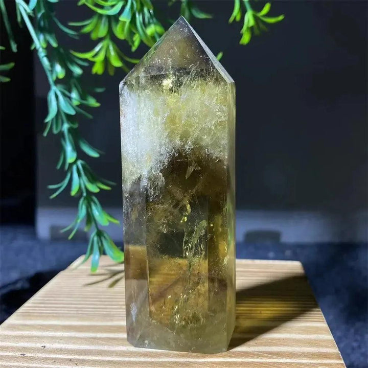Natural Smoky Citrine Yellow Crystal Point Tower Mineral Energy Healing Hexagonal Wand Home Decor Gift