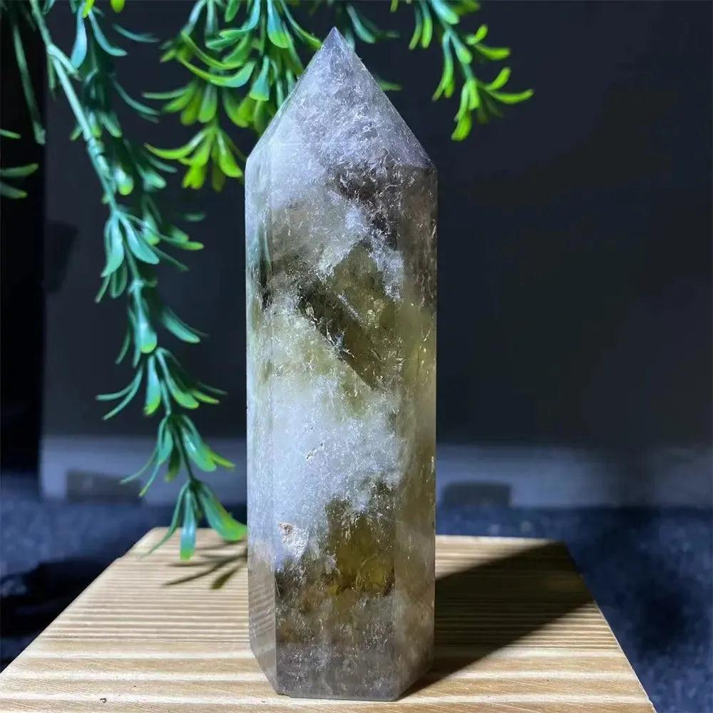 Natural Smoky Citrine Yellow Crystal Point Tower Mineral Energy Healing Hexagonal Wand Home Decor Gift