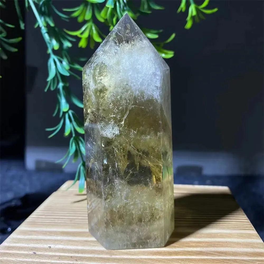 Natural Smoky Citrine Yellow Crystal Point Tower Mineral Energy Healing Hexagonal Wand Home Decor Gift