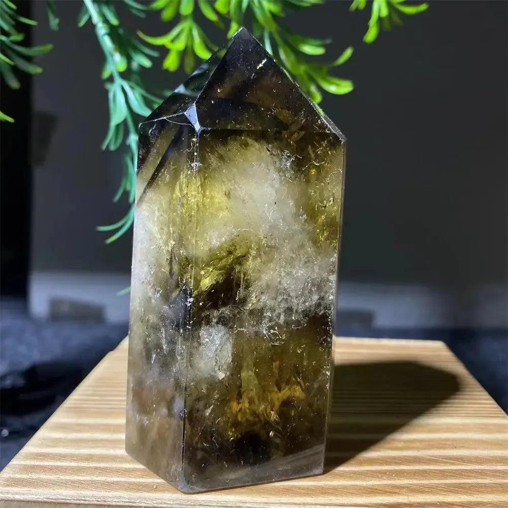 Natural Smoky Citrine Yellow Crystal Point Tower Mineral Energy Healing Hexagonal Wand Home Decor Gift