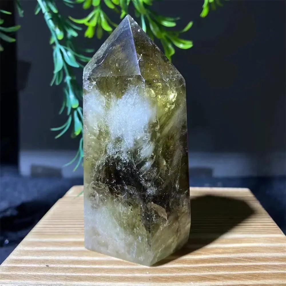 Natural Smoky Citrine Yellow Crystal Point Tower Mineral Energy Healing Hexagonal Wand Home Decor Gift