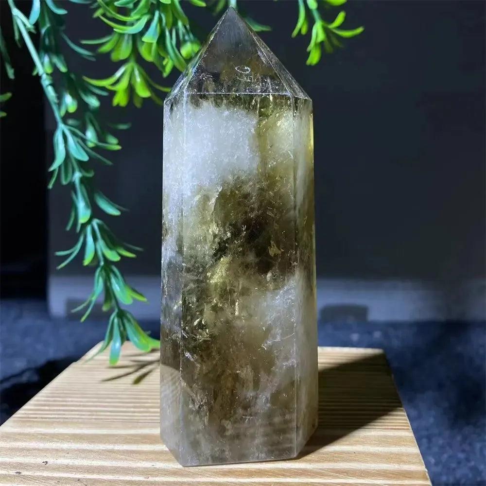 Natural Smoky Citrine Yellow Crystal Point Tower Mineral Energy Healing Hexagonal Wand Home Decor Gift