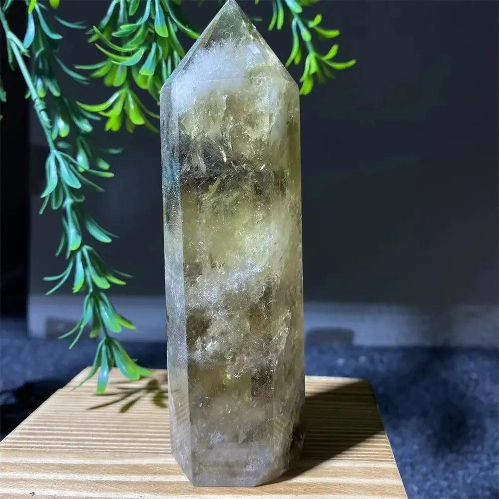 Natural Smoky Citrine Yellow Crystal Point Tower Mineral Energy Healing Hexagonal Wand Home Decor Gift