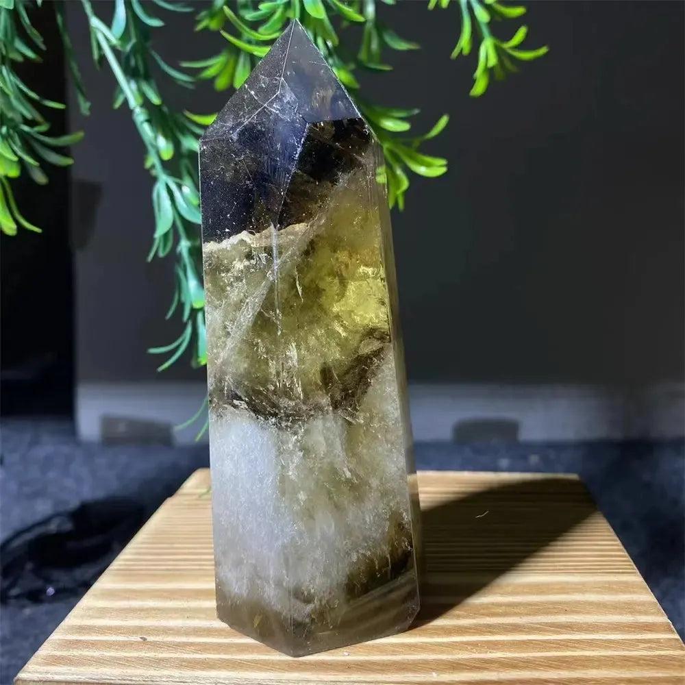 Natural Smoky Citrine Yellow Crystal Point Tower Mineral Energy Healing Hexagonal Wand Home Decor Gift