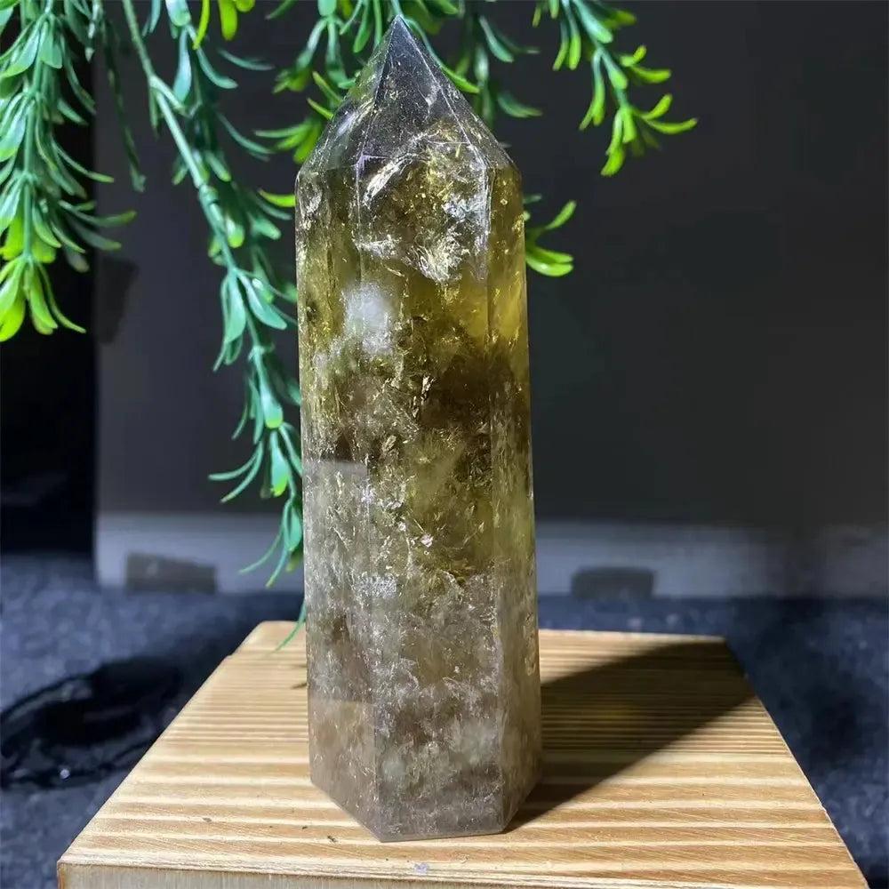 Natural Smoky Citrine Yellow Crystal Point Tower Mineral Energy Healing Hexagonal Wand Home Decor Gift