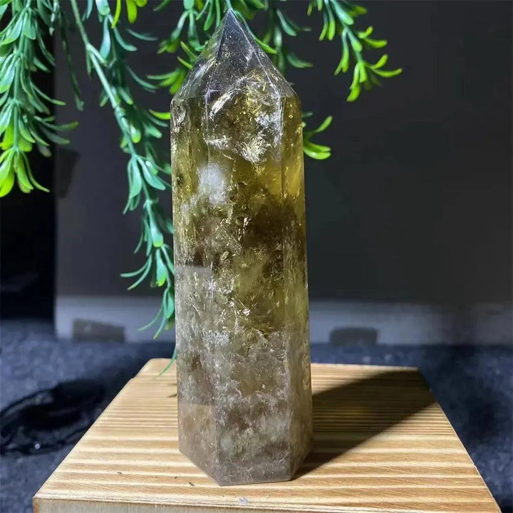 Natural Smoky Citrine Yellow Crystal Point Tower Mineral Energy Healing Hexagonal Wand Home Decor Gift