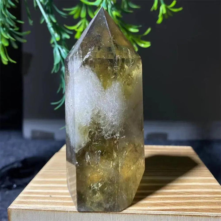 Natural Smoky Citrine Yellow Crystal Point Tower Mineral Energy Healing Hexagonal Wand Home Decor Gift