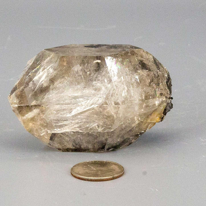 Rare Smoky Herkimer Quartz Point: naturally double-terminated, grounding, with Calcite, Pyrite, Tourmaline inclusions.