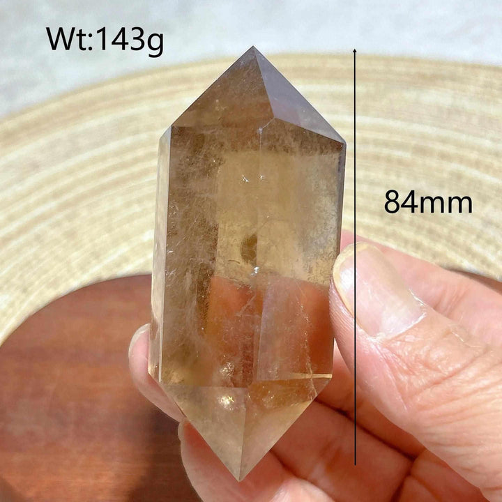 84mm Smoky Quartz double point crystal with natural rainbow inclusions, perfect for meditation and energy grounding.