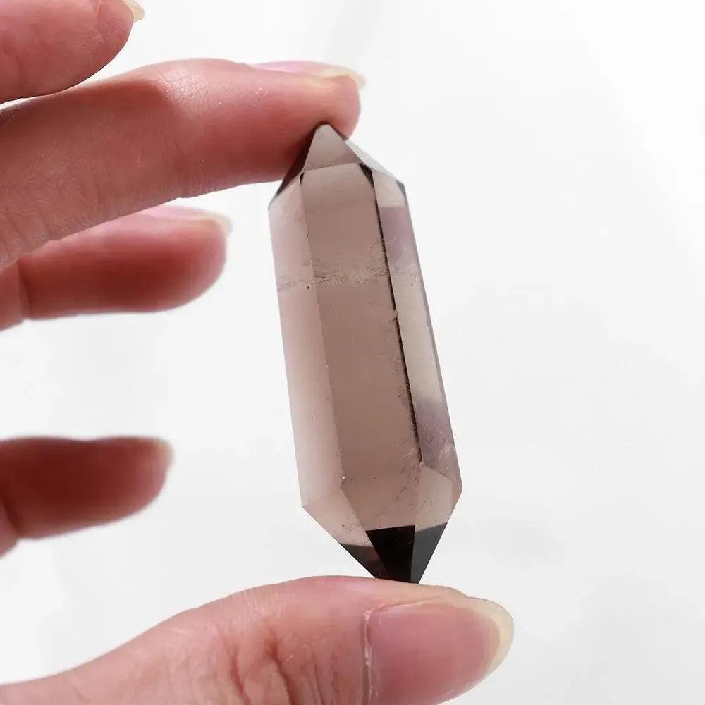1PC Natural Crystal Smokey Quartz Double Point Tea Crystal Healing Mineral Stone Magic Wand Home Decor