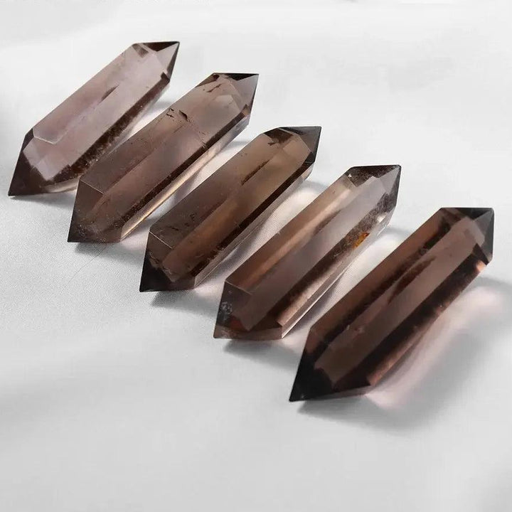 1PC Natural Crystal Smokey Quartz Double Point Tea Crystal Healing Mineral Stone Magic Wand Home Decor