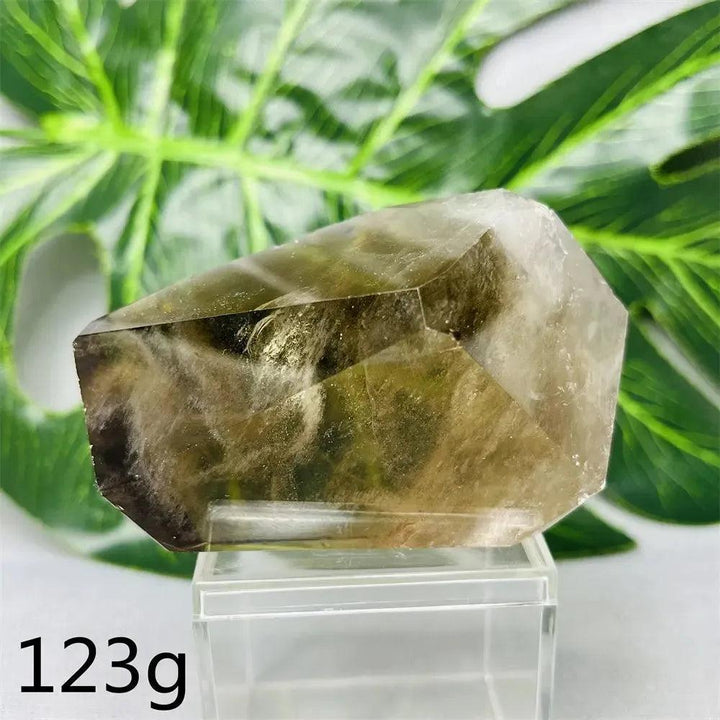 Hand-polished smoky quartz free-form crystal tower, 123g, with natural brown-to-charcoal color from Crystal Destiny.