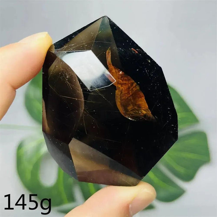 Hand-polished dark smoky quartz free-form crystal tower with natural inclusions, 145g, from Crystal Destiny.