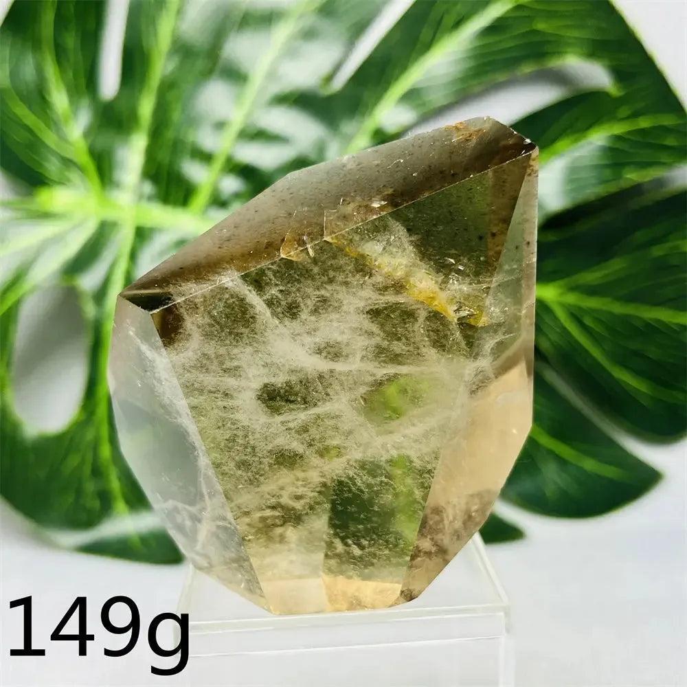 Smoky Quartz free-form crystal tower, hand-polished, with smoky brown-to-charcoal hues. Crystal Destiny.