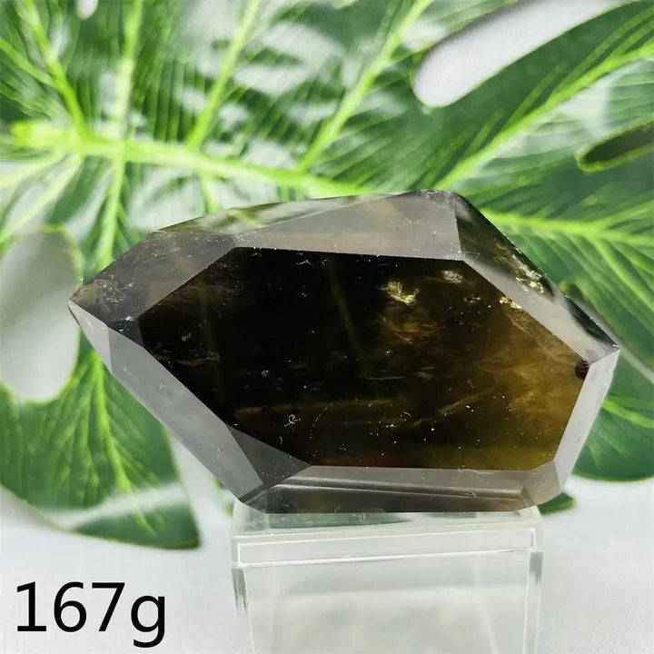 Crystal Destiny's 167g hand-polished smoky quartz free-form crystal tower, dark brown with natural inclusions.
