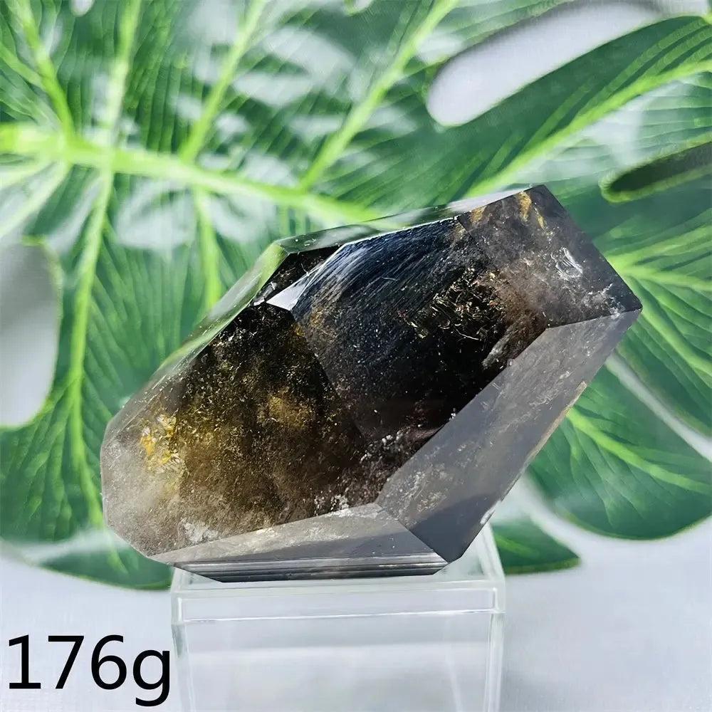 Hand-polished smoky quartz free-form crystal, 176g, with dark brown to charcoal hues from Crystal Destiny.