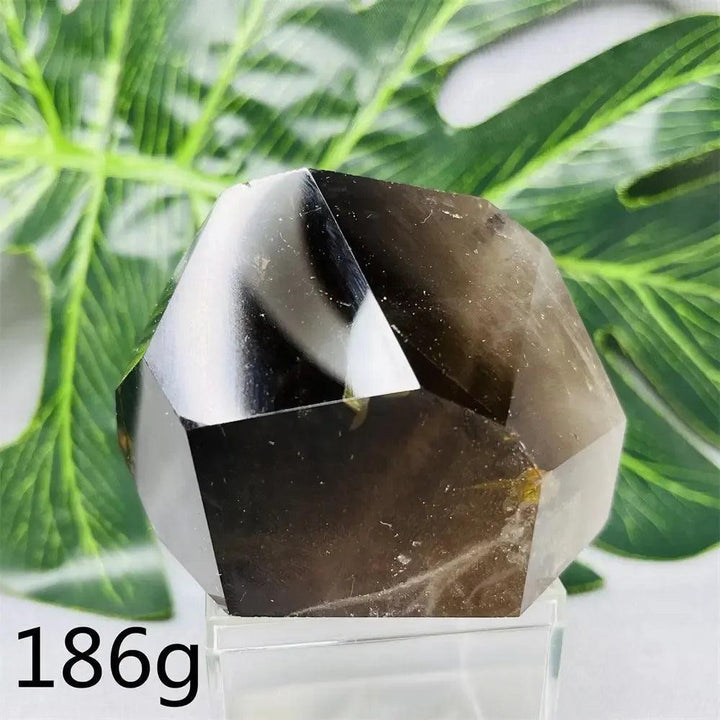 Hand-polished, faceted smoky quartz free-form crystal from Crystal Destiny, weighing 186g, with deep brown tones.
