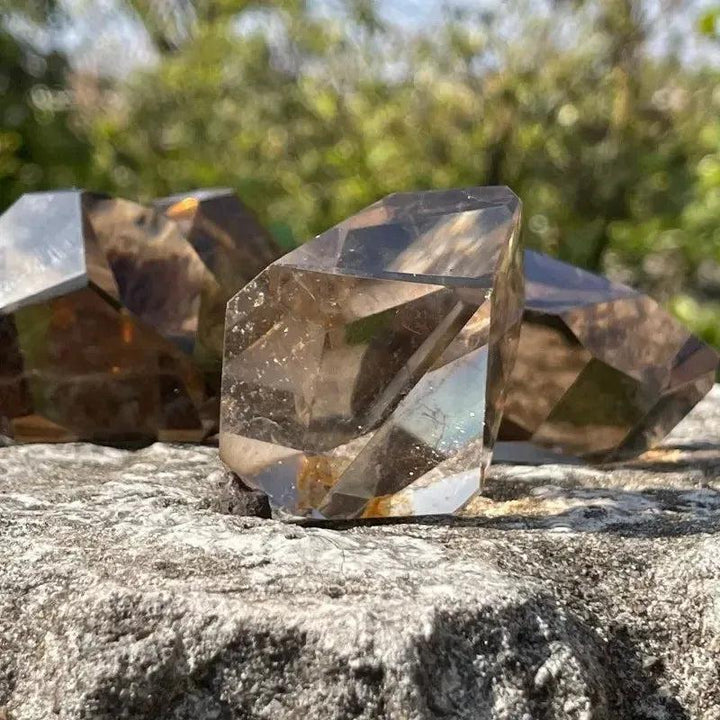 Polished Smoky Quartz freeform crystal from Crystal Destiny, showcasing its grounding, protective energy.