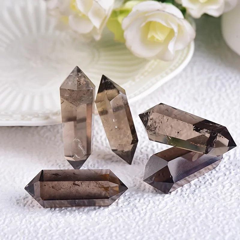 Deep translucent brown-grey Smoky Quartz raw crystal double termination specimens, 40-50mm, for grounding and protection.