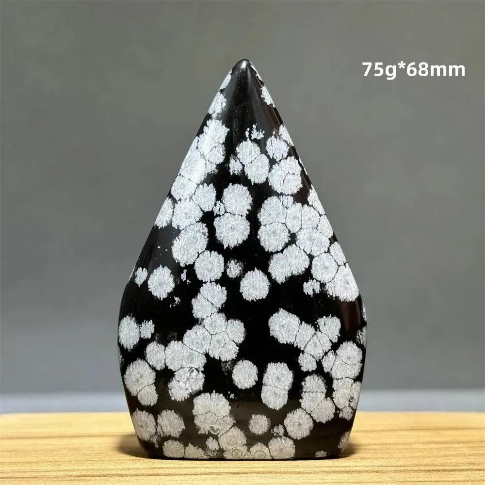 Black and white Snowflake Obsidian freeform torch crystal, 75g, 68mm, from Crystal Destiny.