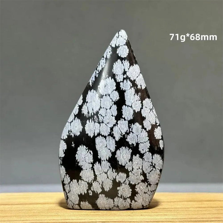 Snowflake Obsidian freeform torch from Crystal Destiny, 71g*68mm, with white snowflake patterns on black volcanic glass.