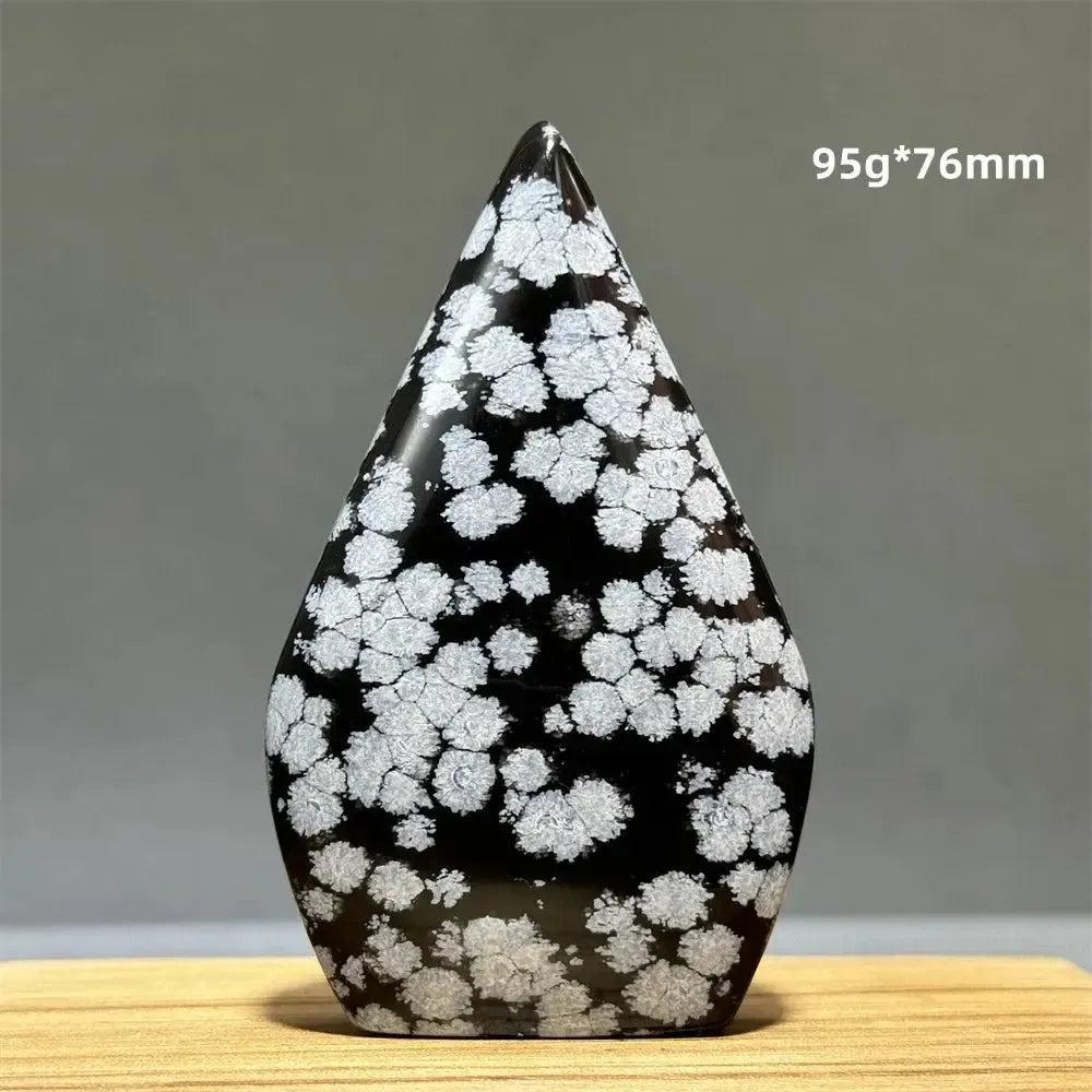 Black and white Snowflake Obsidian freeform torch, 95g, 76mm, from Crystal Destiny.