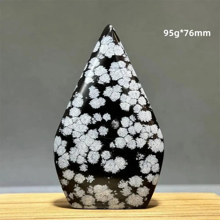 Black and white Snowflake Obsidian freeform torch, 95g, 76mm, from Crystal Destiny.