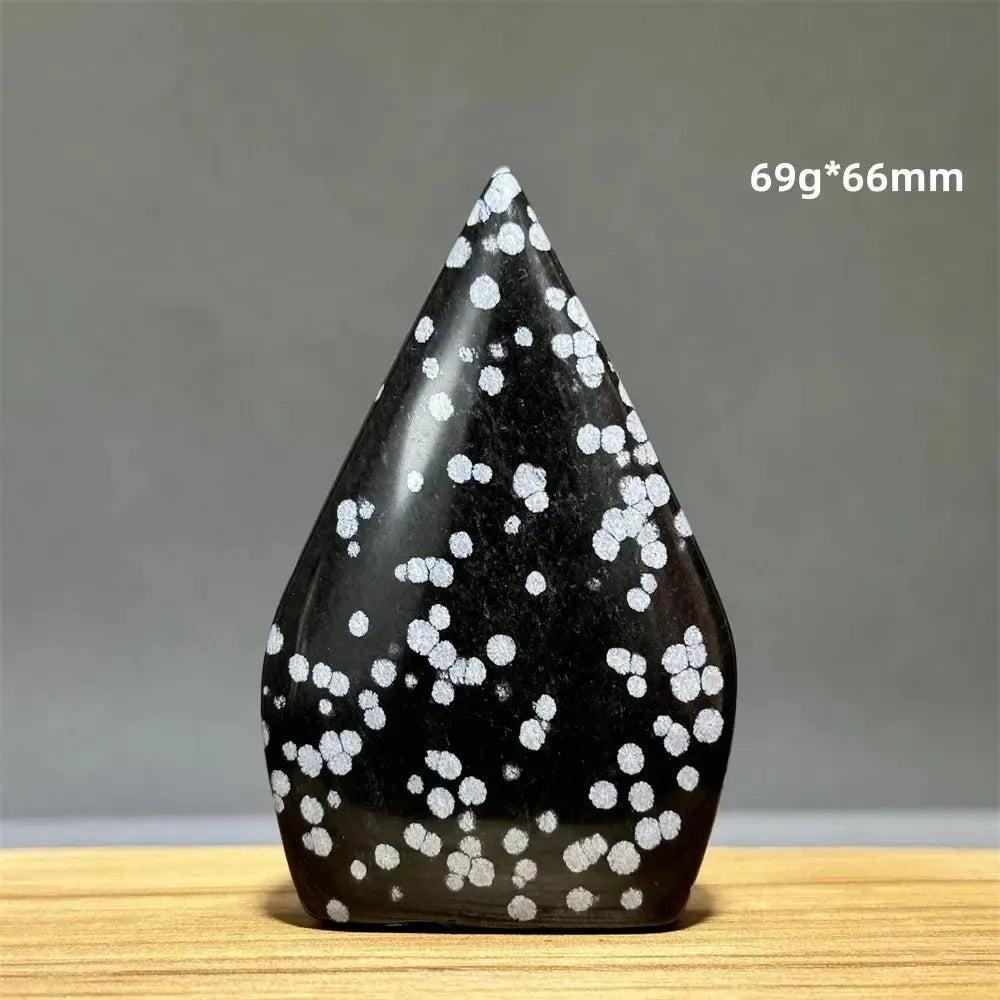 Snowflake Obsidian freeform torch from Crystal Destiny, 69g*66mm, with white snowflake patterns on black volcanic glass.