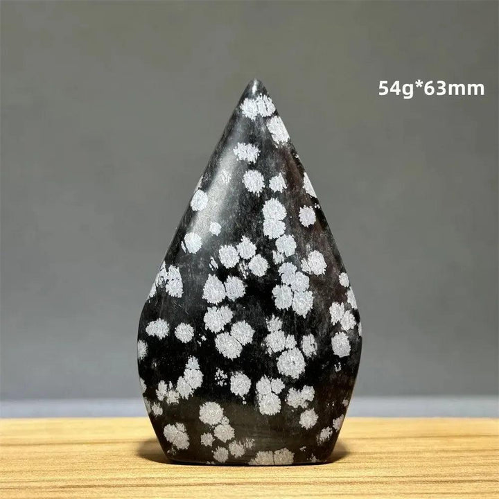 Black Snowflake Obsidian freeform torch from Crystal Destiny, with white cristobalite patterns, 54g*63mm.