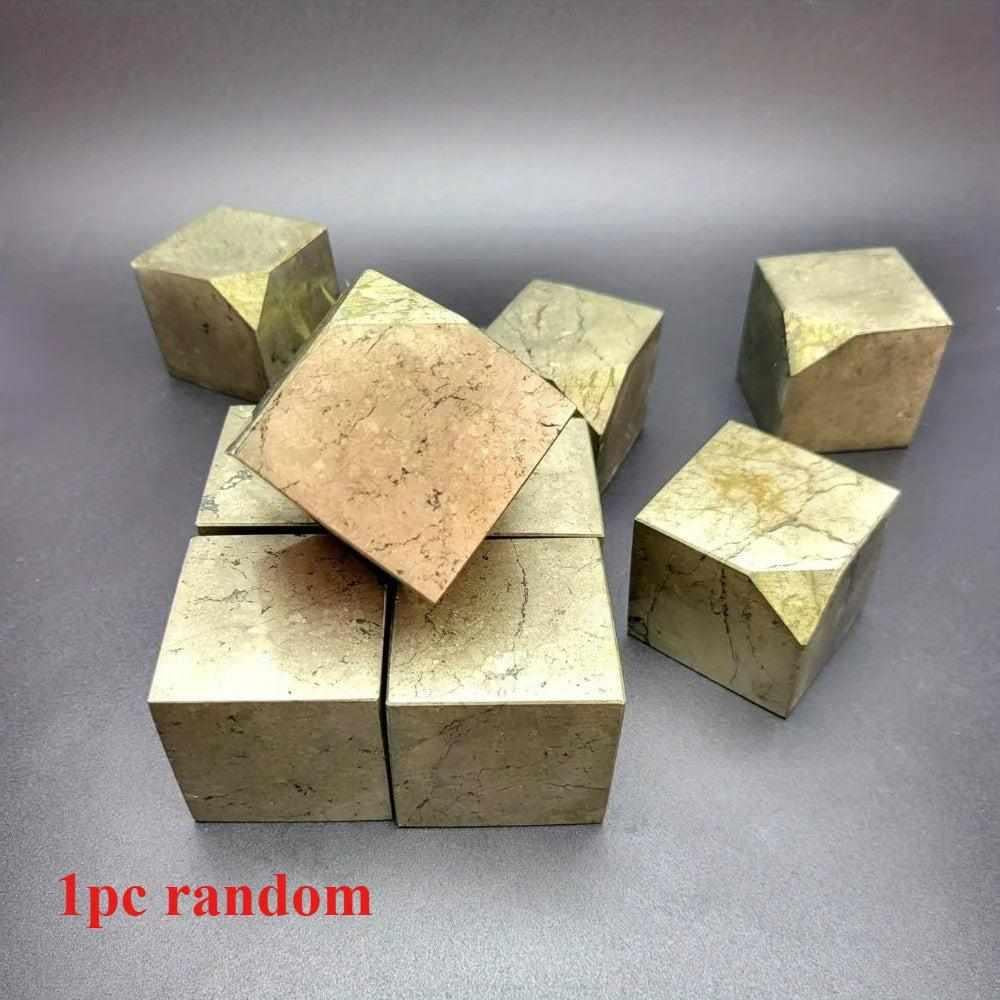 Natural pyrite leaning cube specimen, a metallic gold crystal for Solar Plexus confidence and grounding energy.