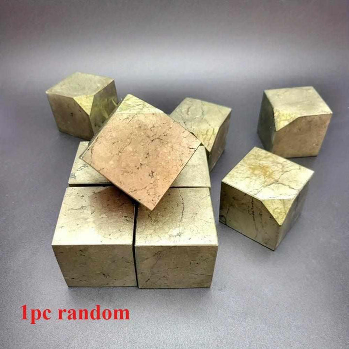 Natural pyrite leaning cube specimen, a metallic gold crystal for Solar Plexus confidence and grounding energy.